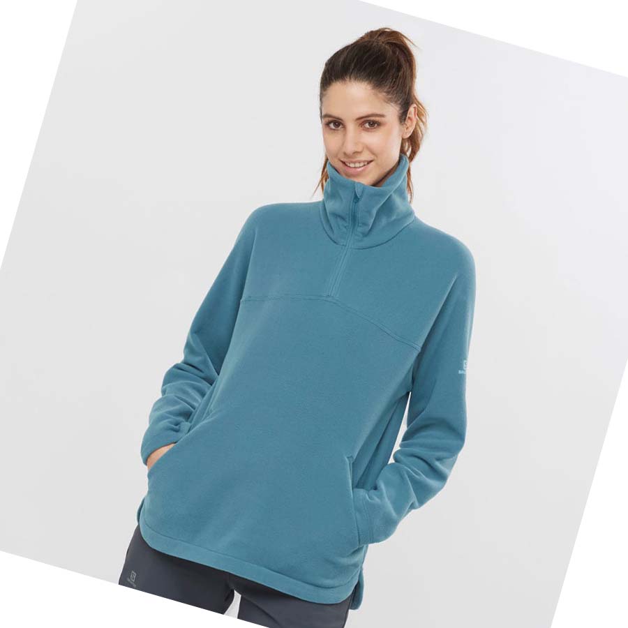 Salomon ESSENTIAL COSY FLEECE Kapucnis Pulóver Női Kék | HU 3107SGL